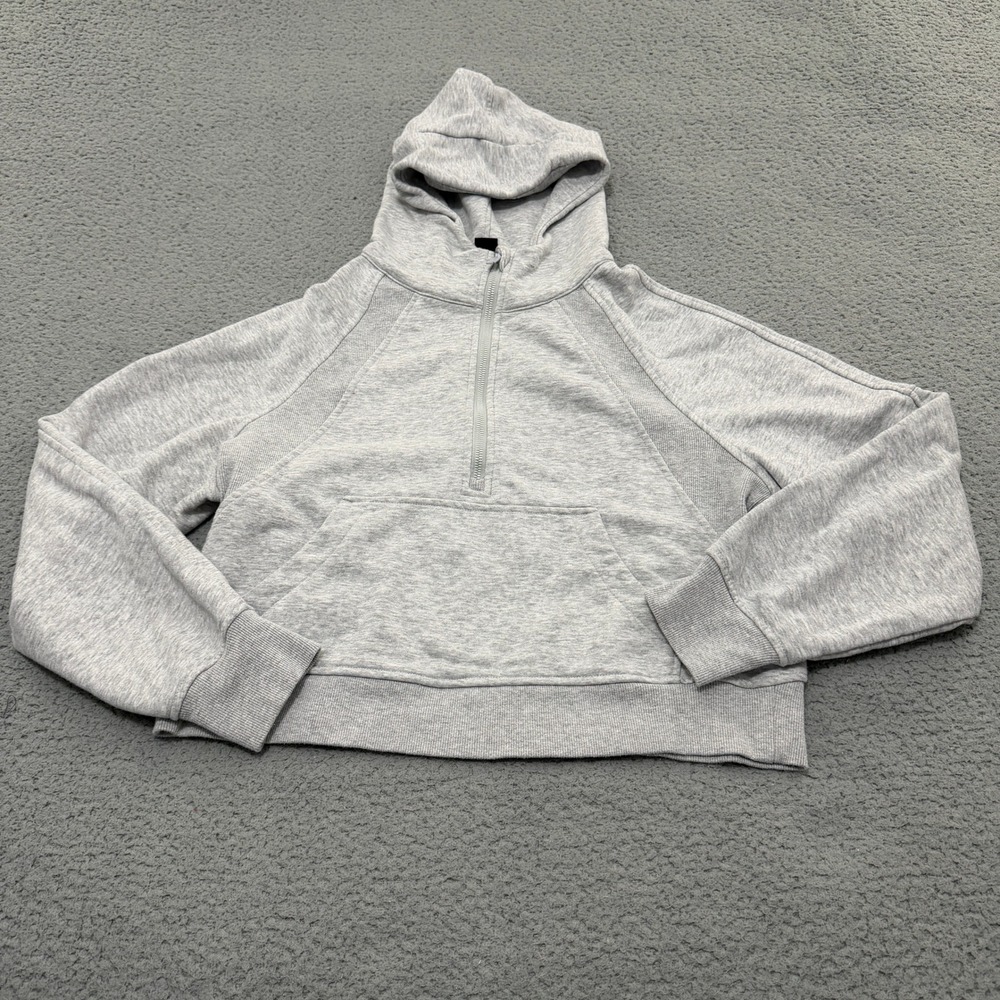 Rae Mode Cropped Hoodie Womens Size M Heather Gray Quarter Zip Thumbholes